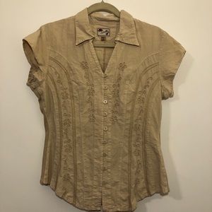 Scully tan short sleeve button up blouse